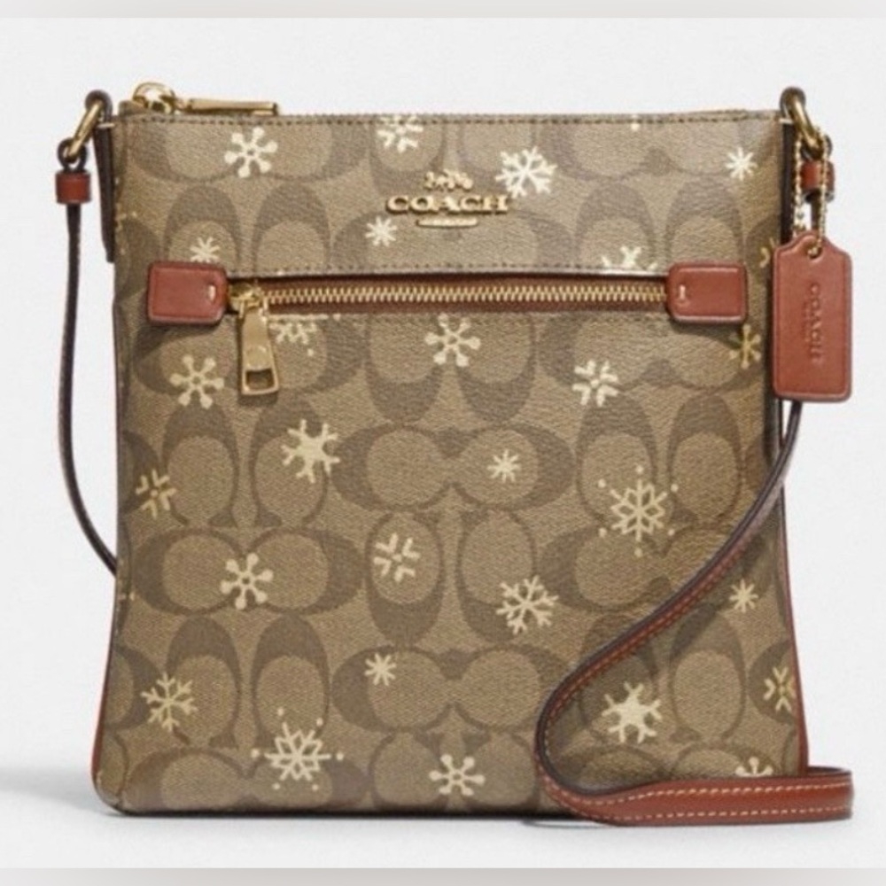 COACH Mini Rowan File Bag in Signature Canvas With Snowflake Print NWT $278 MSRP